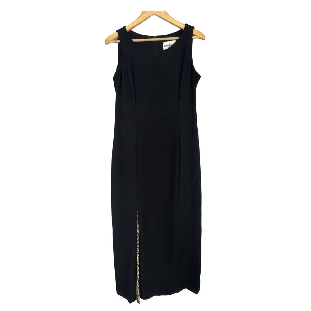 Vintage 90s Long Black Minimalist Maxi Dress Womens 12 Sleeveless Classic Long